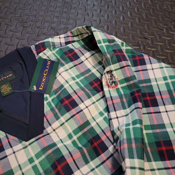 Vintage Men's Nylon Windbreaker by Izod, Plaid, Pullover V Neck, Lined, NOS, L - Picture 11 of 16